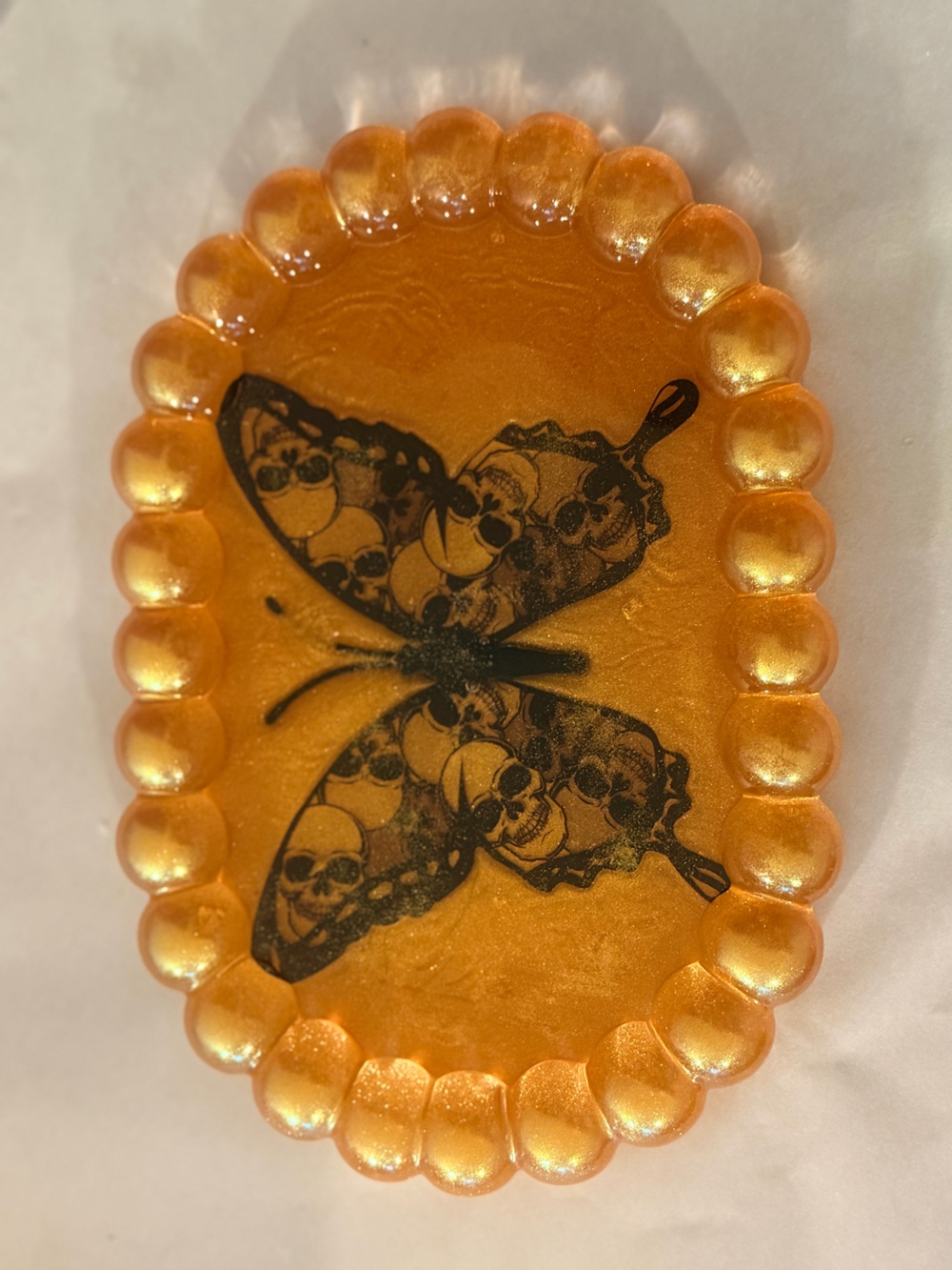 Butterfly Skull Decorative Tray - Gold